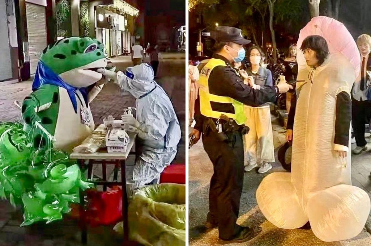 china halloween covid costumes mock