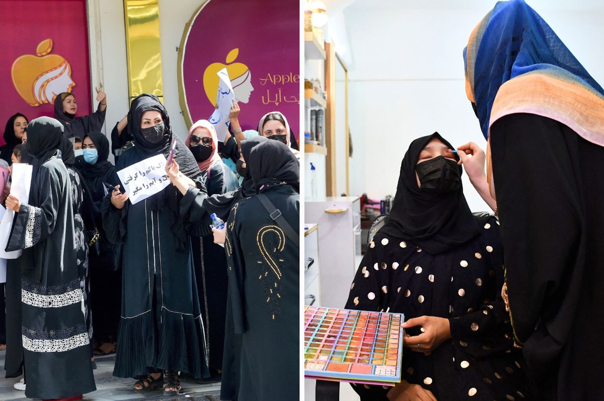 afghan women protest beauty salon ban taliban