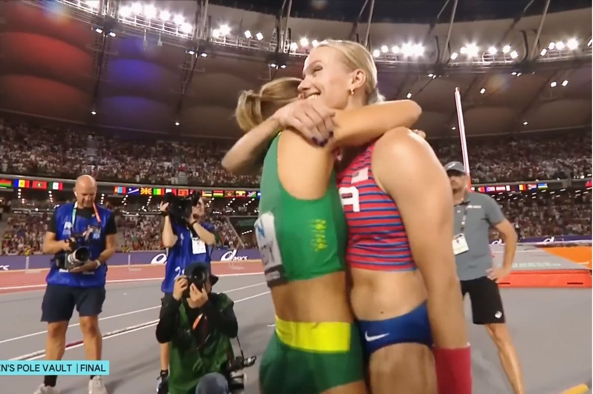 women pole vault share gold katie moon nina kennedy