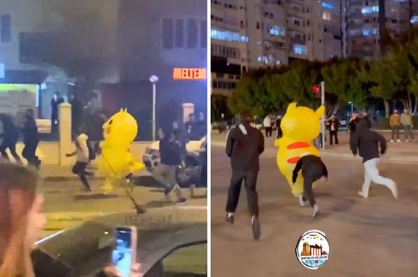 turkey protest pikachu flee police