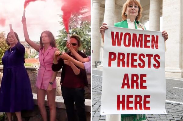 catholic women protest male conclave pink smoke