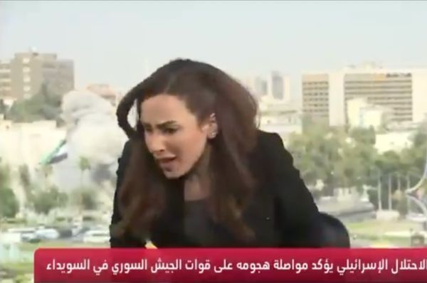 israel bomb syria tv anchor flee live broadcast
