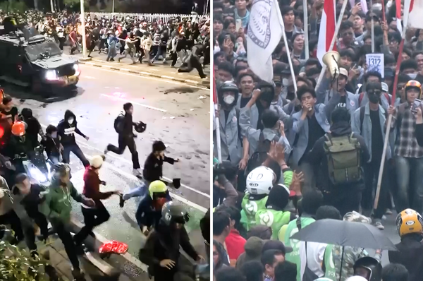 indonesia police run over delivery driver protest