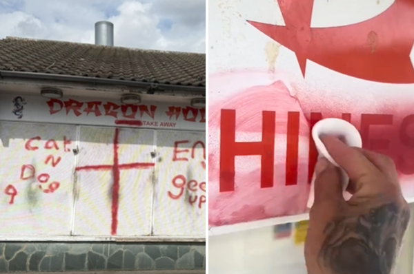 uk chinese takeaway racist graffiti wash off