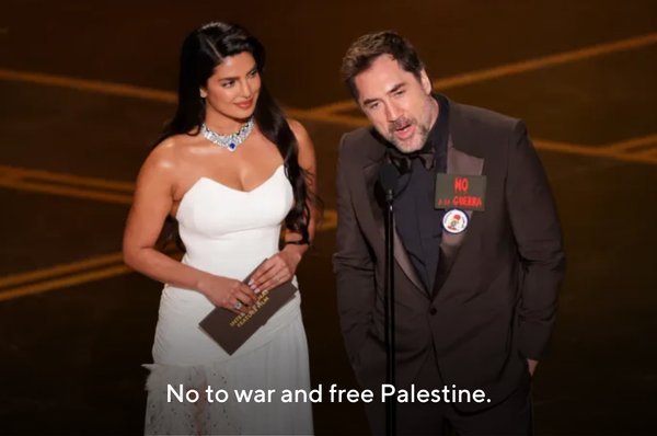 javier bardem oscars free palestine condemn us israel iran war