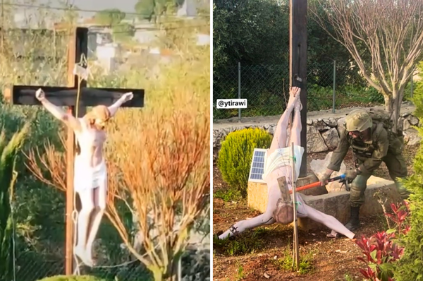 israeli soldier jesus statue smash lebanon