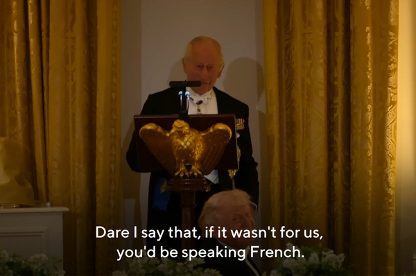 King Charles trump Americans speak French uk joke