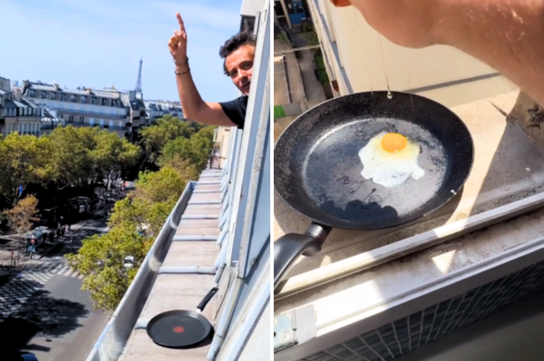france heatwave pan sun cooking egg steak 2026
