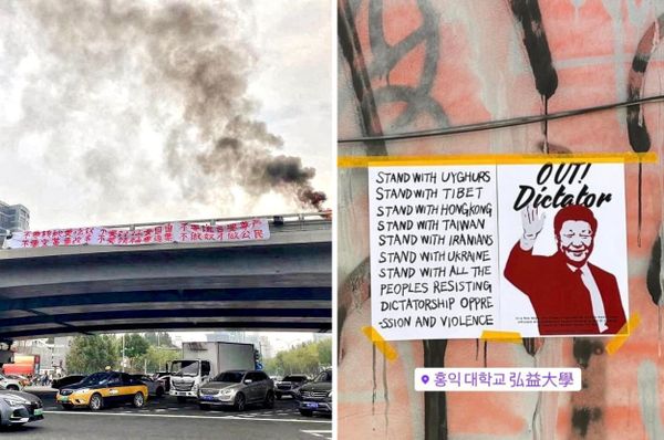 china bridge man protest xi jinping world