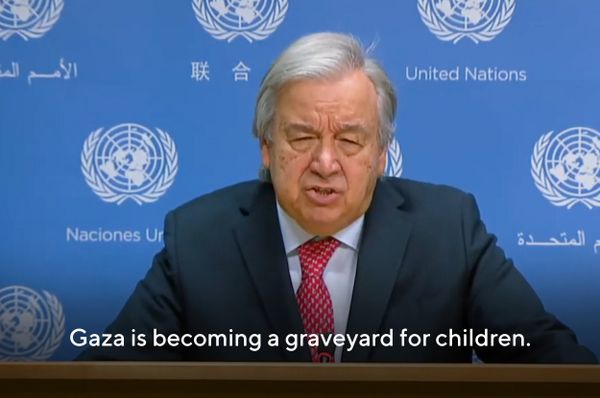 un antonio guterres gaza graveyard for children ceasefire