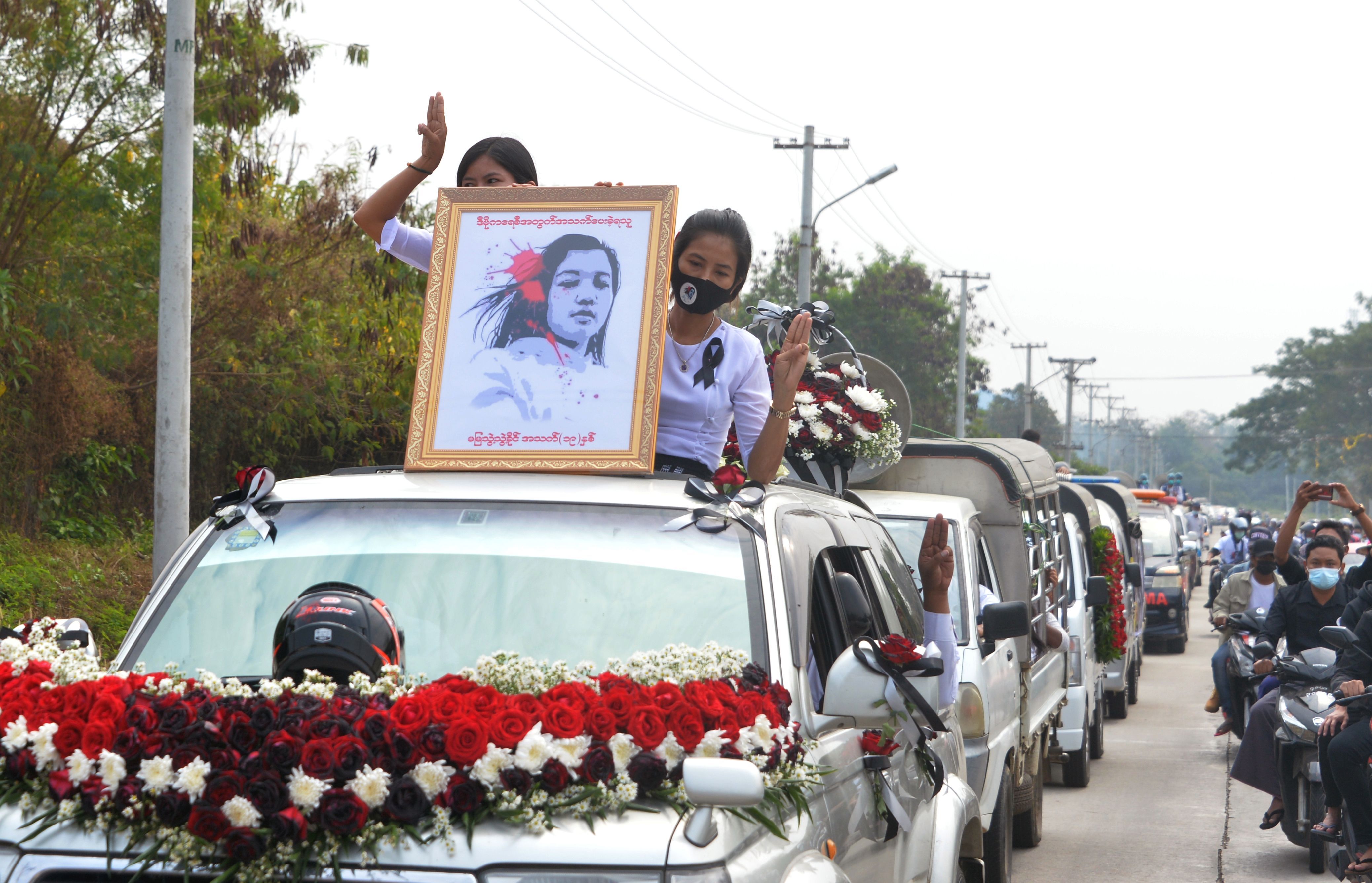 myanmar coup first protester shot and killed
