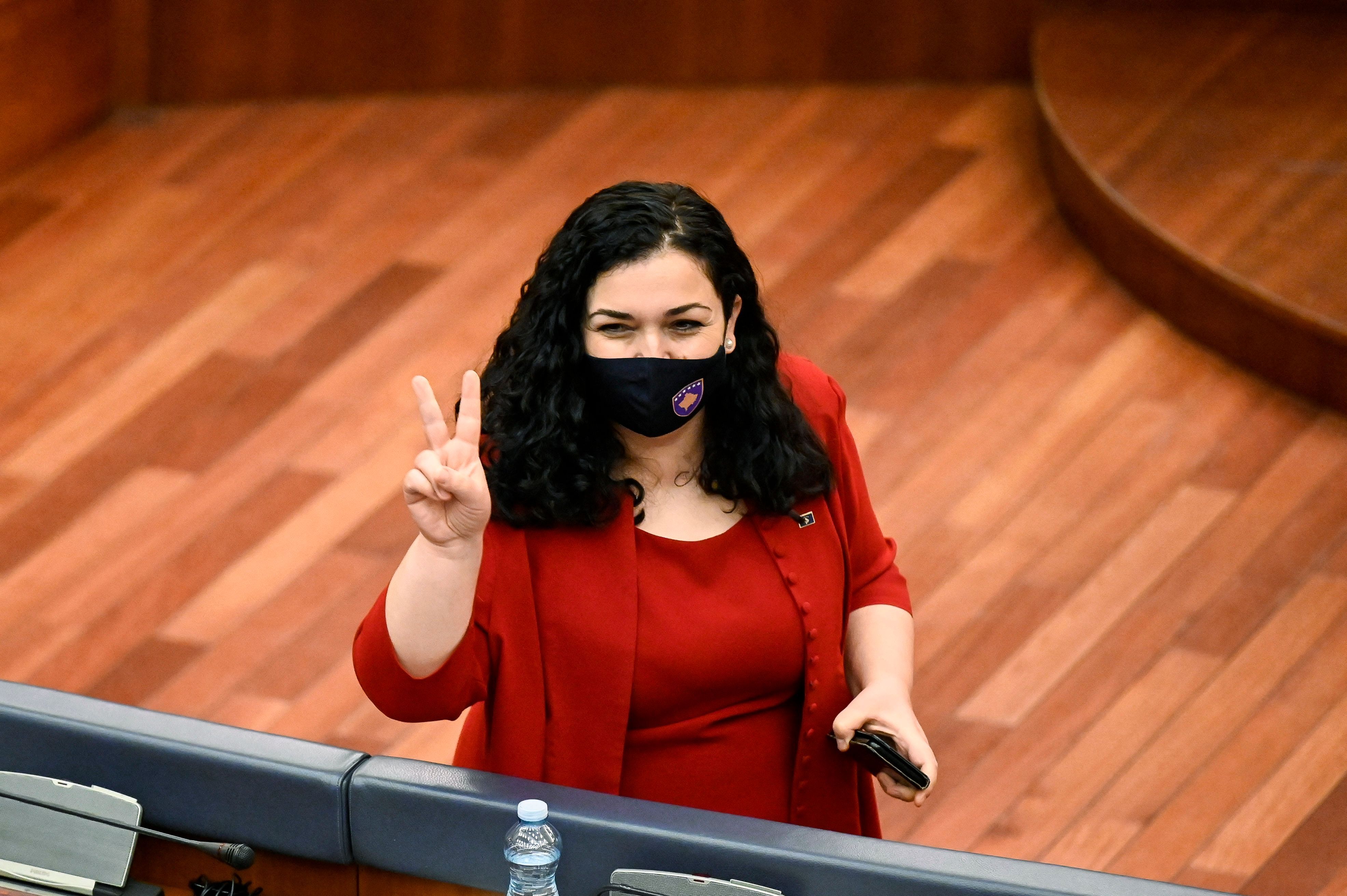 Candidate for the President of Kosovo Vjosa Osmani arrives for a parliament session to elect the new Kosovo's President in Pristina photo.