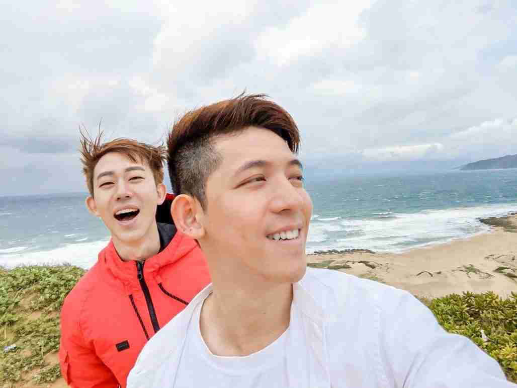 Taiwanese Ting Tse-yen (L) and his Macau same sex partner Leong Chin-fai (R) at the beach.