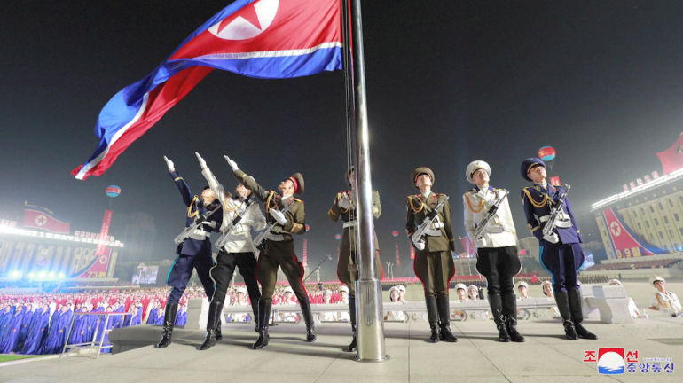 north korea military parade hazmat suits