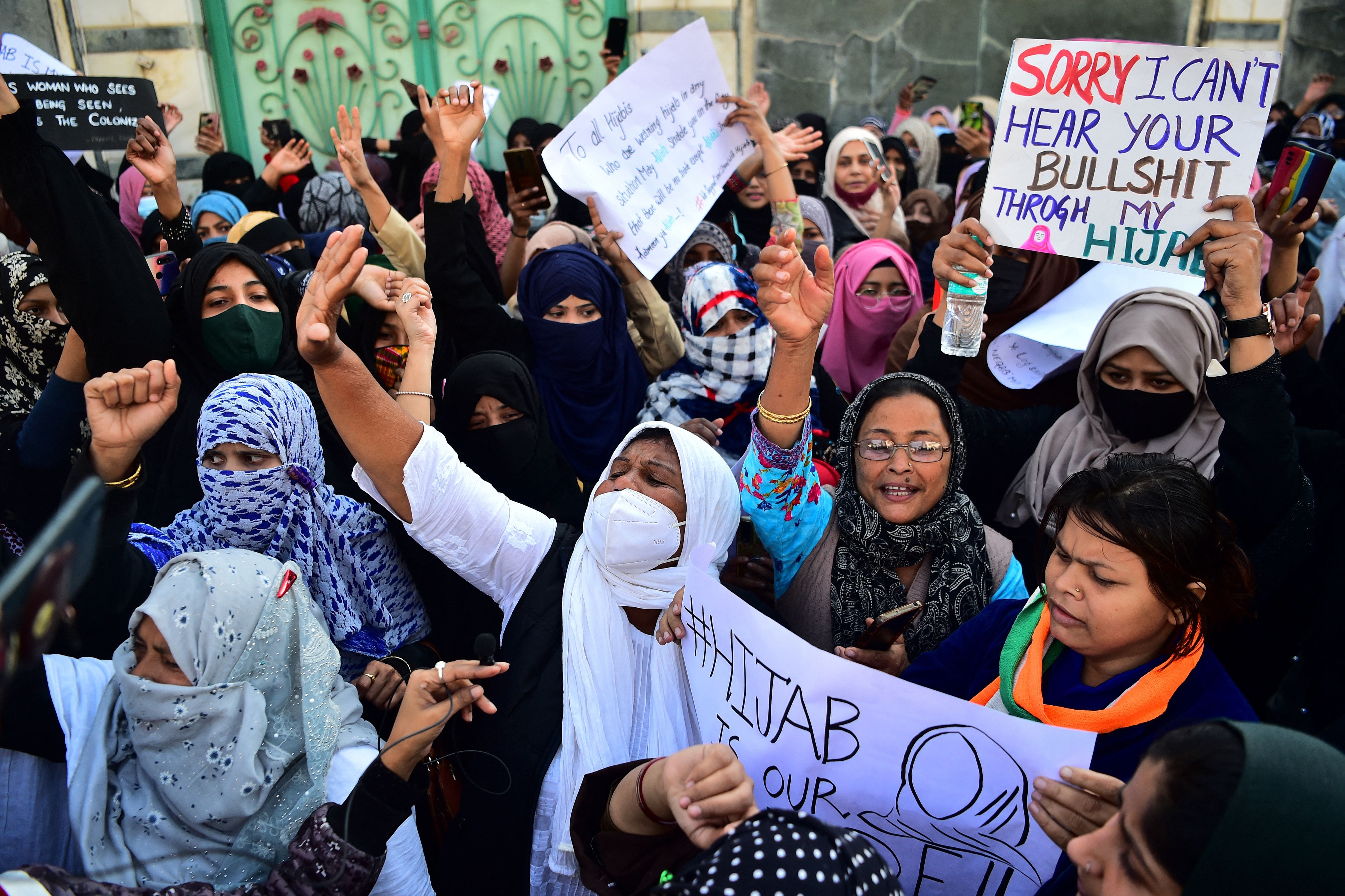An Indian state banned Muslim girls from wearing hijabs in school and people were protesting