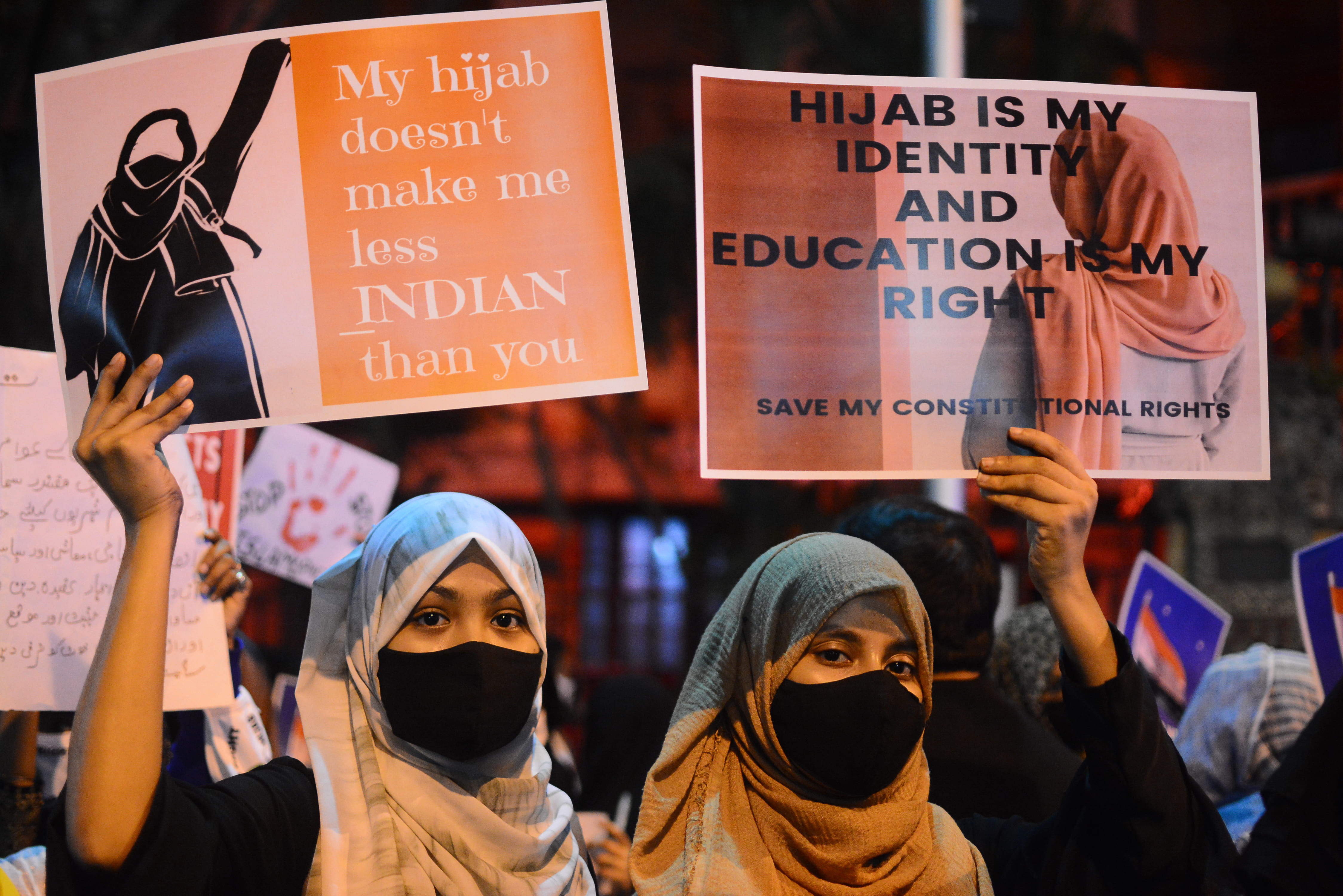 An Indian state banned Muslim girls from wearing hijabs in school and people were protesting