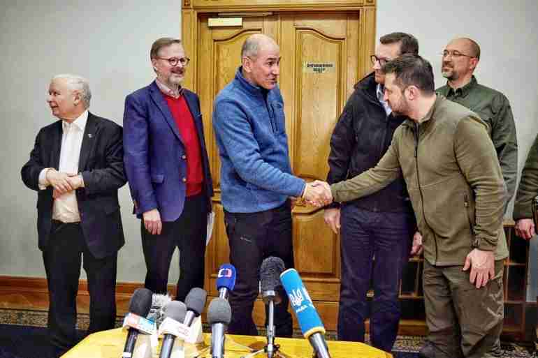 poland slovenia czech republic prime ministers train kyiv zelensky