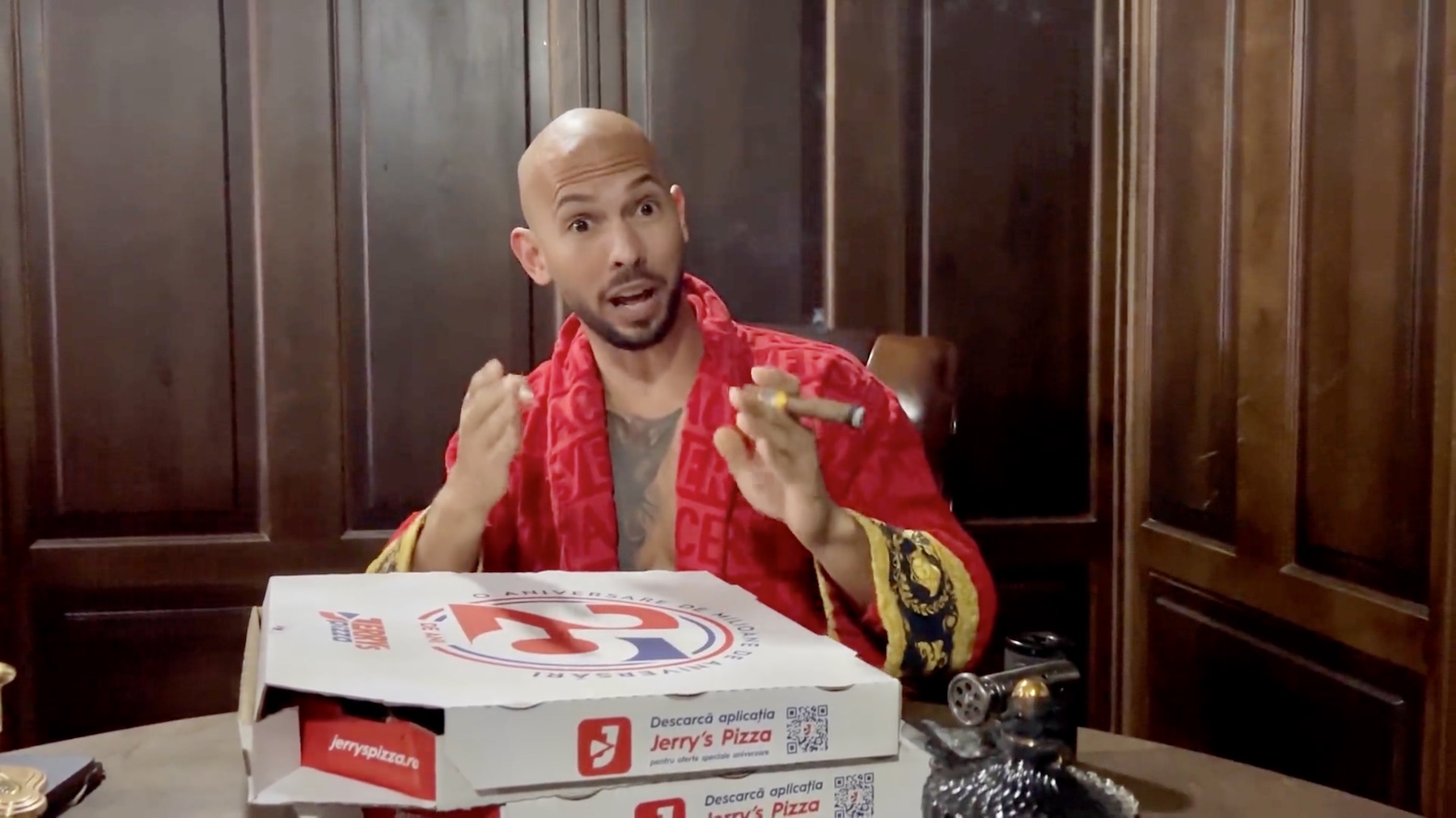 andrew tate pizza box romania greta thunberg video