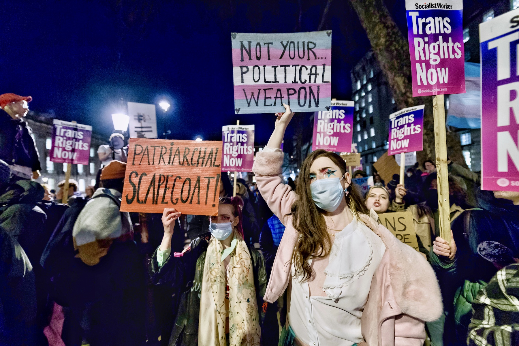 trans people protesting against government that trans law is not political weapon
