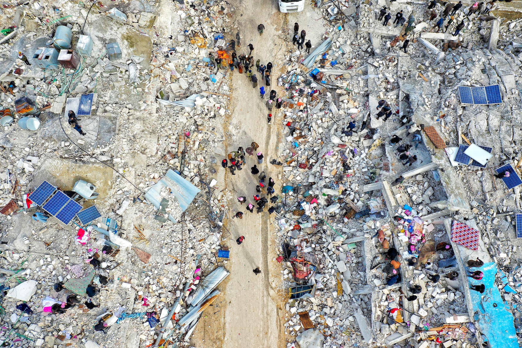 a picture of the destroyed site shot from the angle of the sky