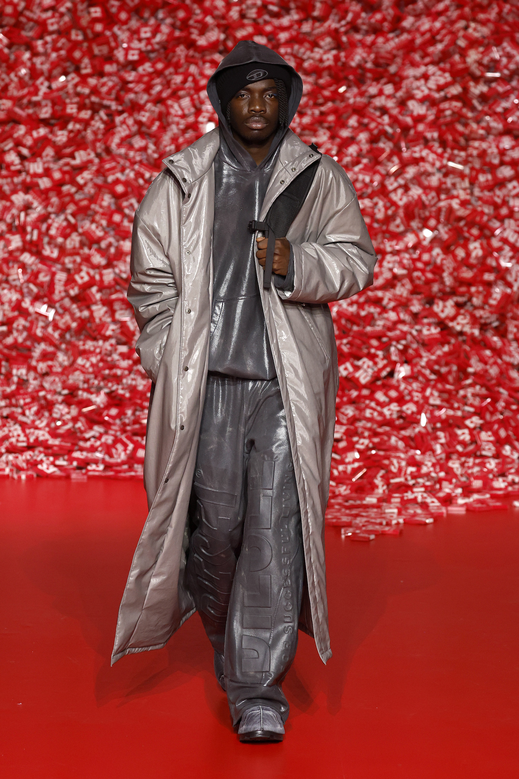 A model walks the runway at the Diesel fashion show during the Milan Fashion Week