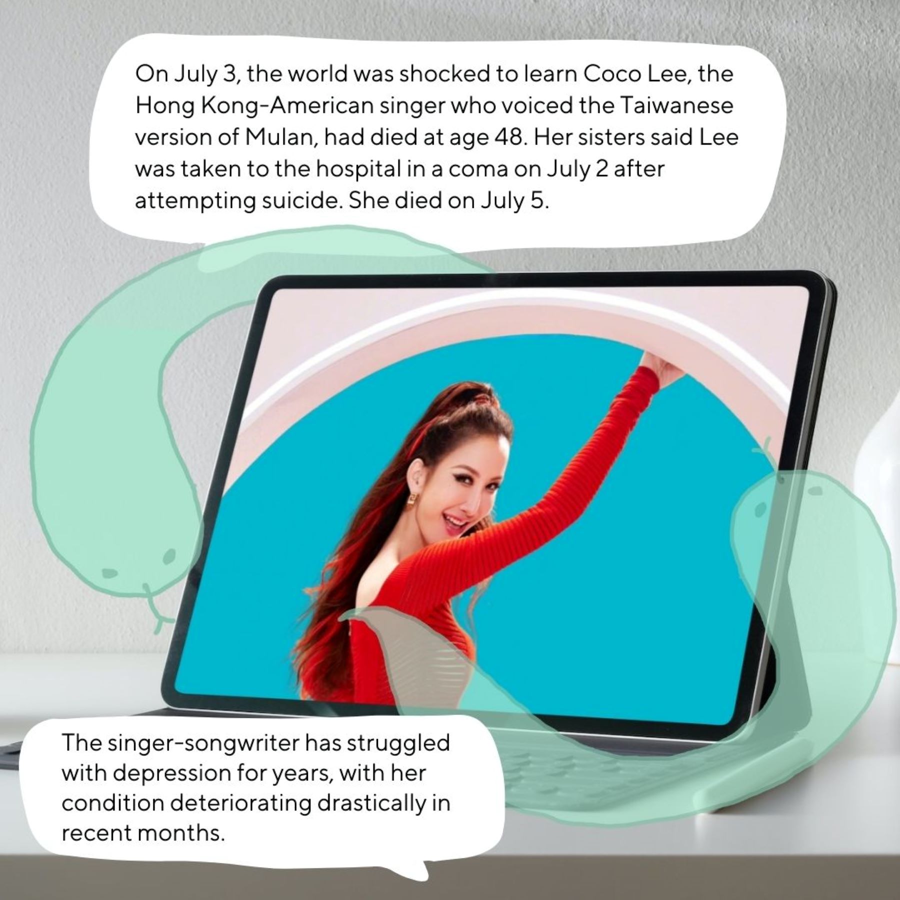 Coco Lee had died after attempting suicide