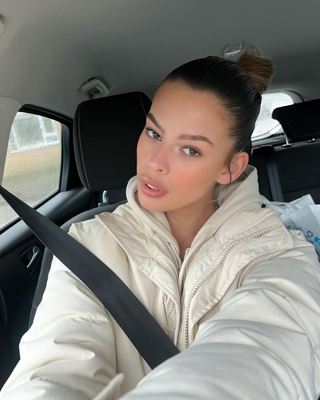 First transgender Miss Netherlands, Rikkie Kollé, poses for a selfie in her car.