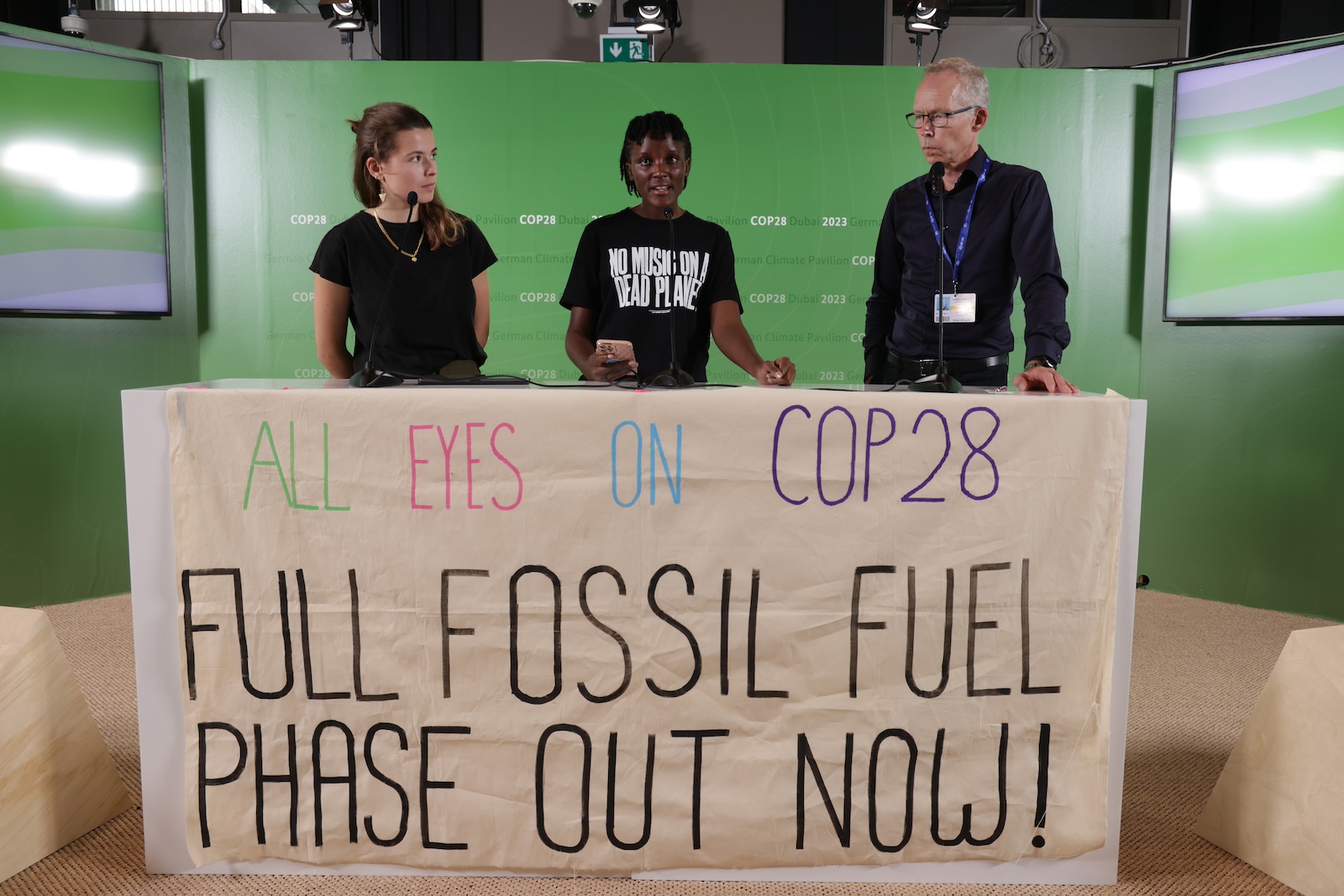 Vanessa Nakate Luisa Neubauer and Johan Rockstroem cop28