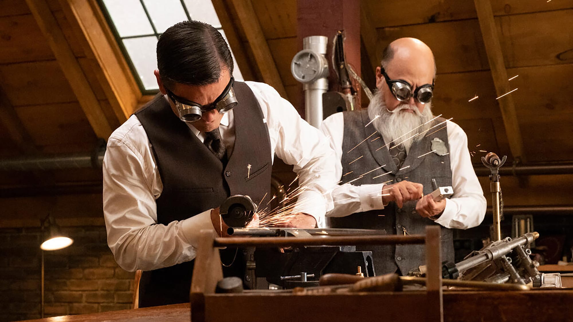 Paul Hyung-Sun Lee and Yannick Bisson in 'Murdoch Mysteries' Season 19