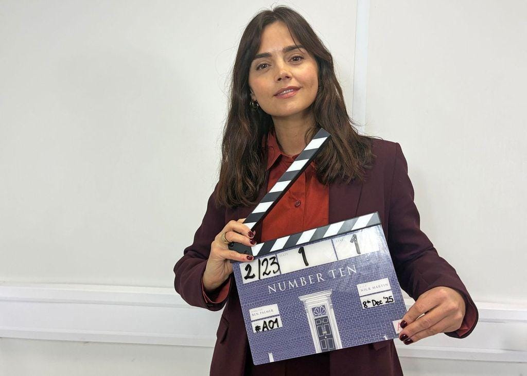 Jenna Coleman with the clapperboard for 'Number 10' 