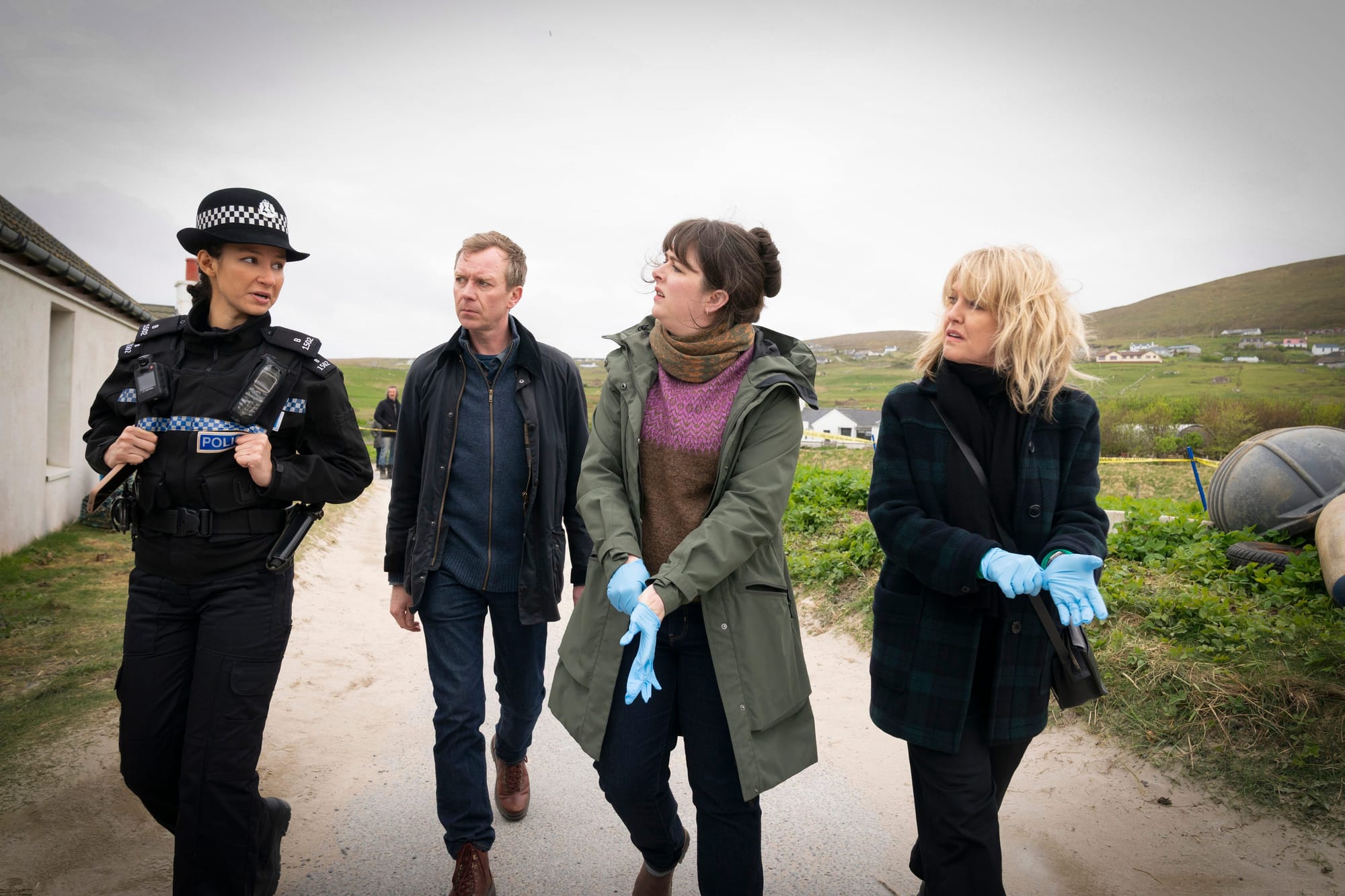 Eubha Akilade, Steven Robertson, Alison O'Donnell, and Ashley Jensen in 'Shetland' Season 10