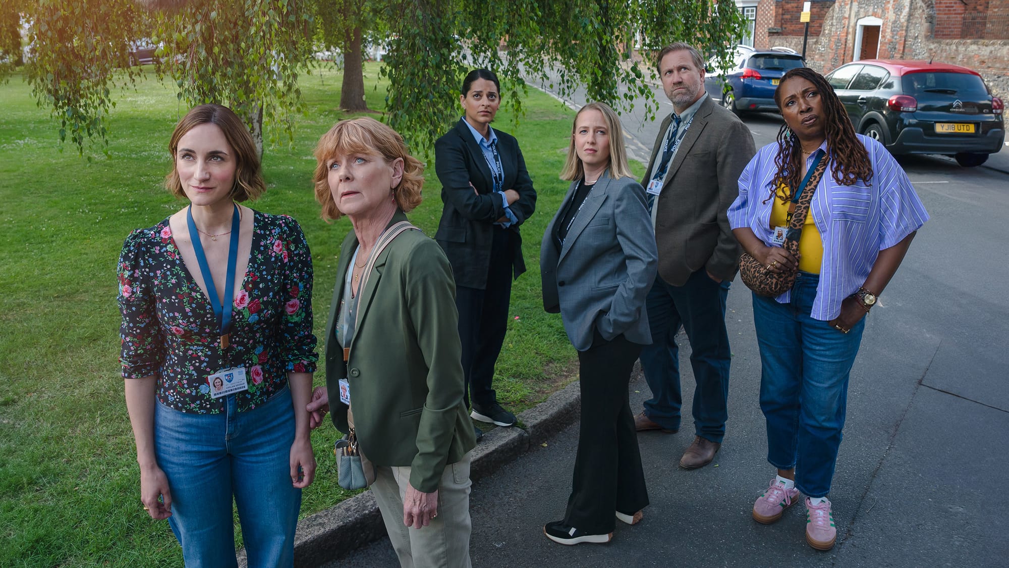 Cara Horgan, Samantha Bond, Natalie Dew, Holli Dempsey, Phill Langhorne, and Jo Martin in 'The Marlow Murder Club' Season 3