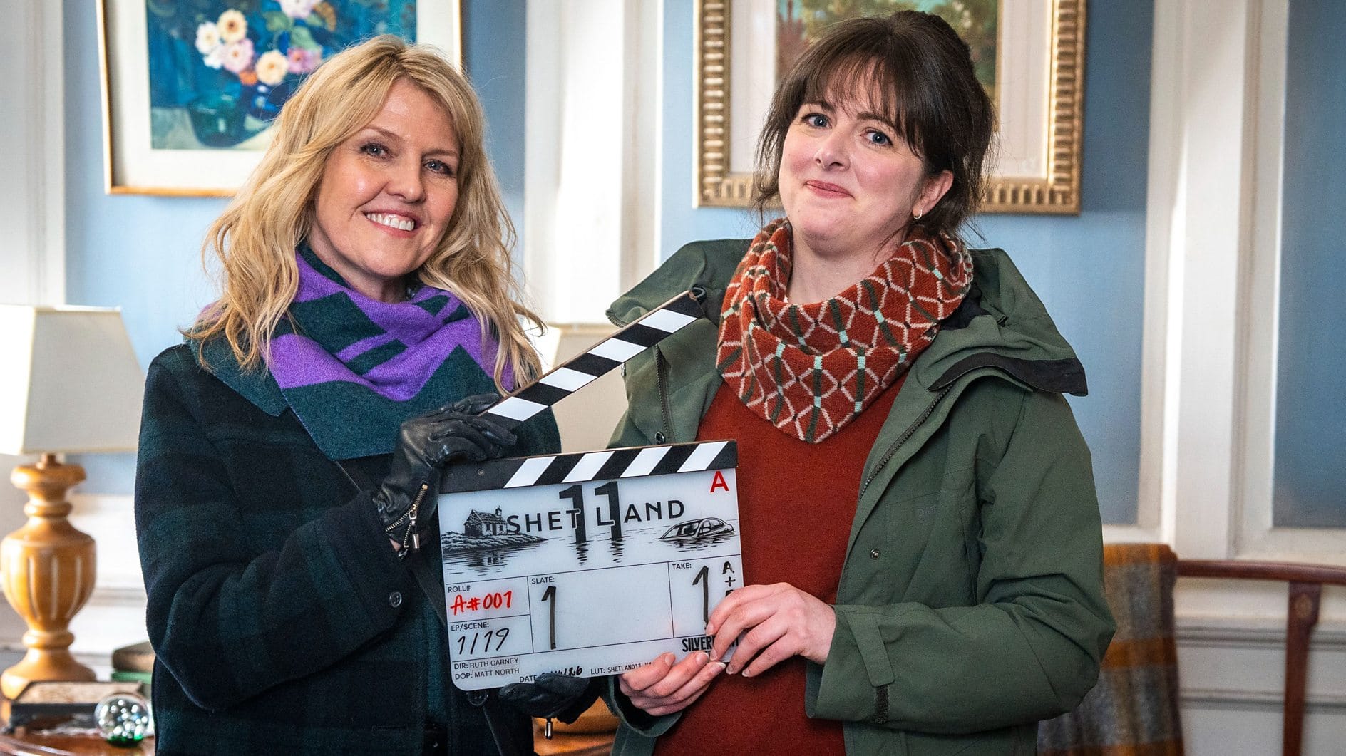 Ashley Jensen and Alison O’Donnell on the set of Shetland Season 11