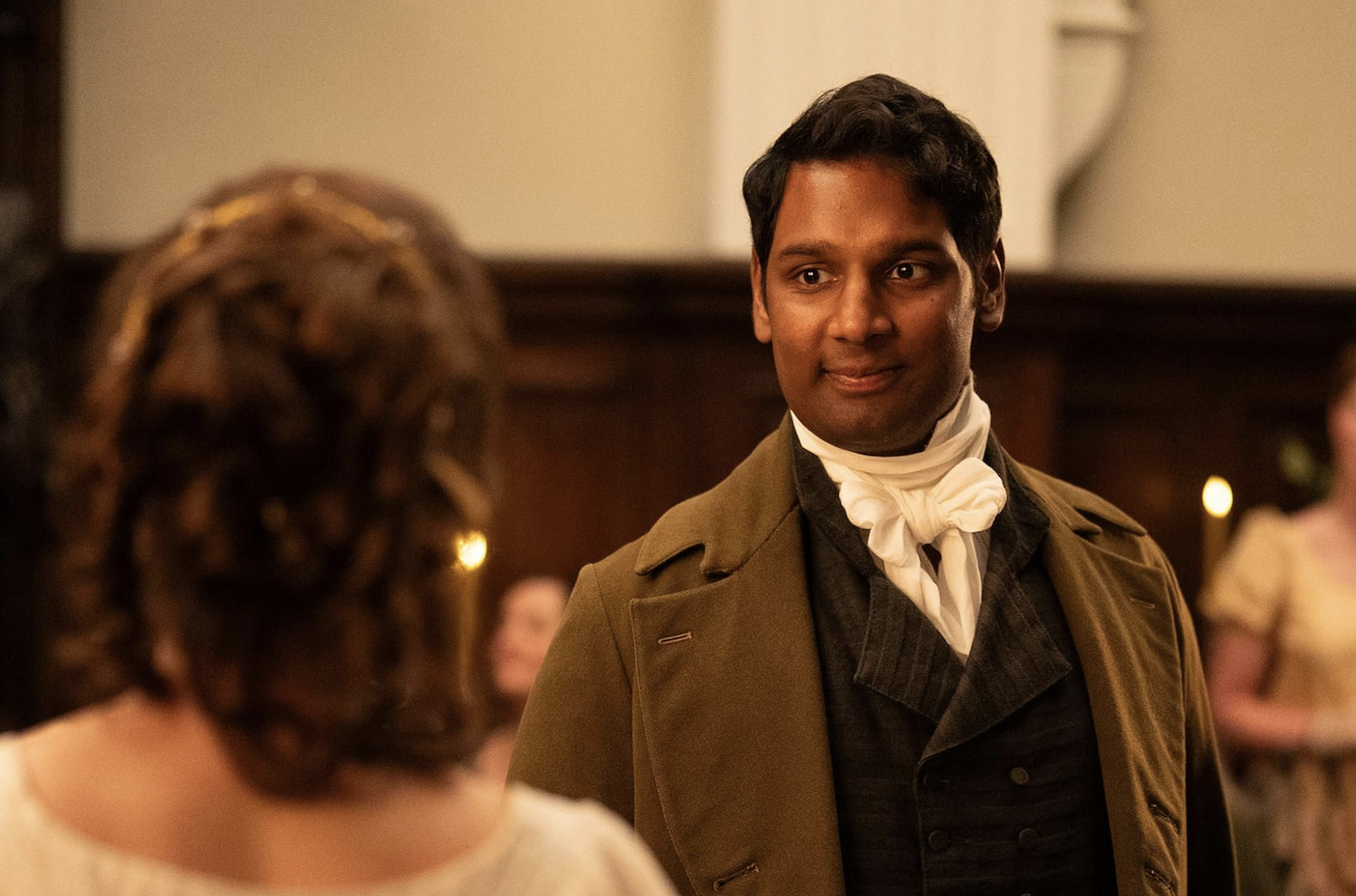 John Sparrow (Aaron Gill) meets Mary (Ella Bruccoleri) at the Meryton Assembly