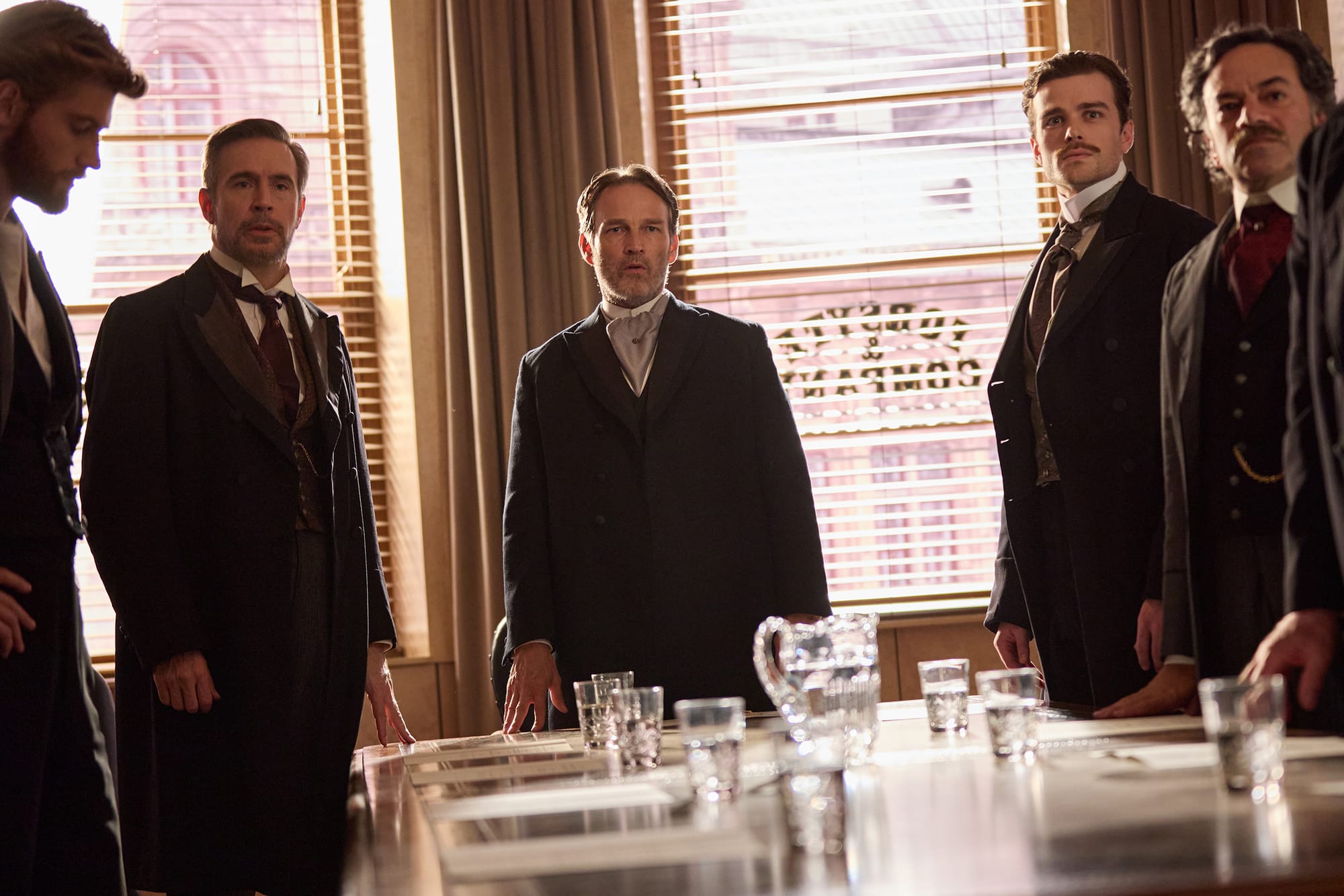 Danny Griffin, Jack Davenport, Stephen Moyer, and Joshua Orpin in 'The Forsytes' Season 1