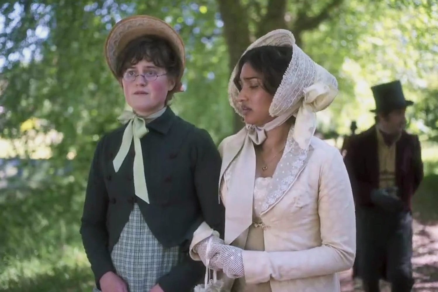 Mary (Ella Bruccoleri) and Ann Baxter (Varada Sethu) walk outside