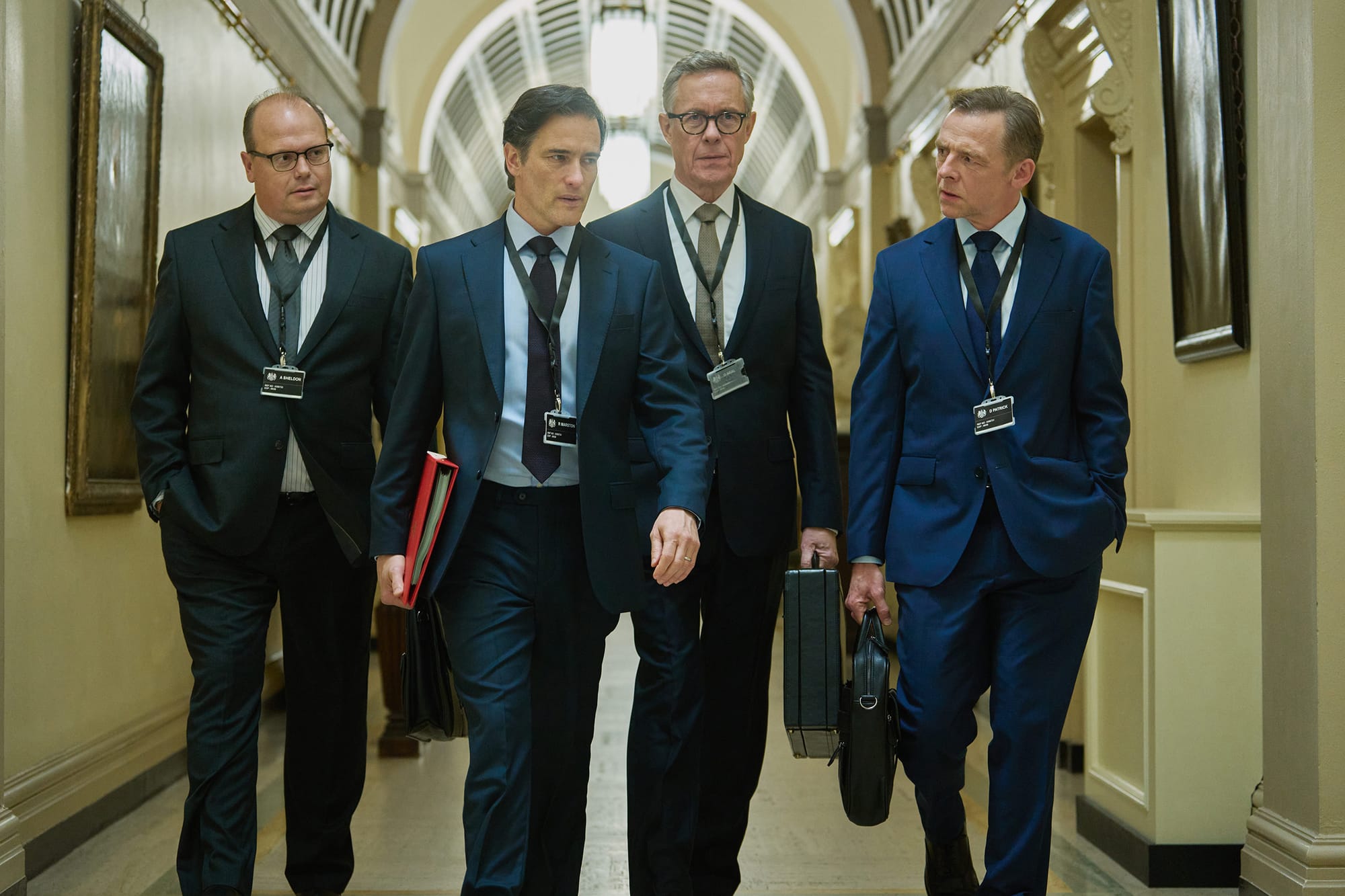 Gavin Spokes, Ed Stoppard, Alex Jennings, and Simon Pegg in 'The Undeclared War' Season 2