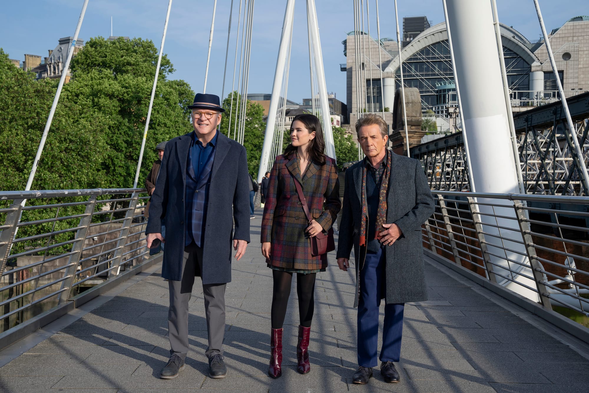 Steve Martin, Selena Gomez, and Martin Short in 'Only Murders in London' (Hulu)