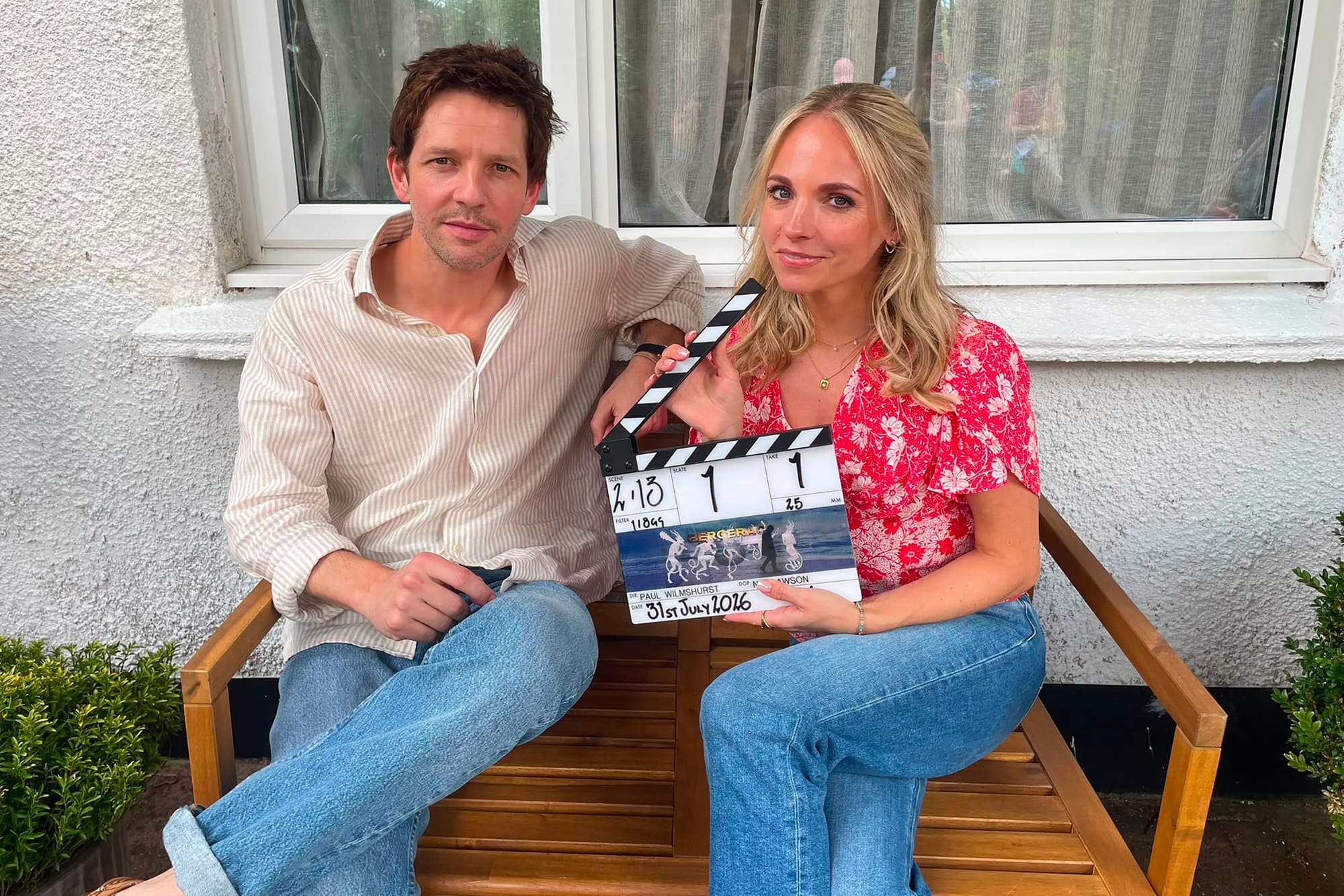 Damien Molony and Georgia Tennant on the set of 'Bergerac' Season 3