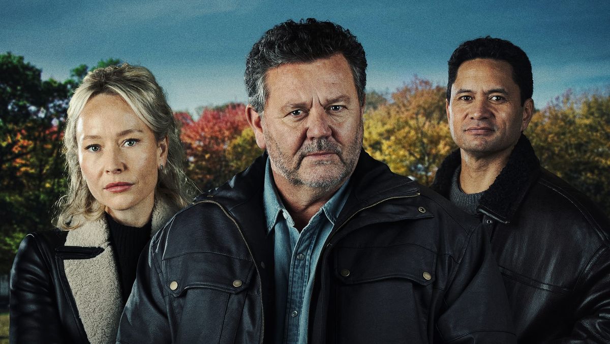 Fern Sutherland, Neill Rea, and Jerod Rawiri in 'The Brokenwood Mysteries' Season 12 