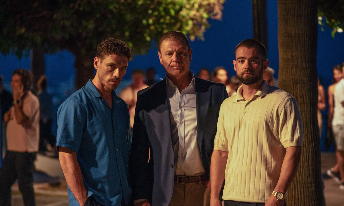 Michael (James Nelson-Joyce), Ronnie (Sean Bean) and Jamie (Jack McMullen) in Europe