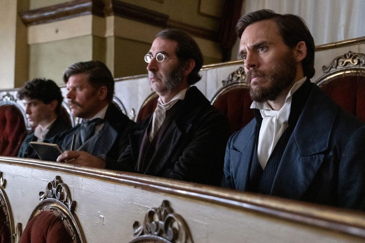 Nicolas Maupas, Matthew Wilson, Ben Moor, and Sam Claflin in "The Count of Monte Cristo" 