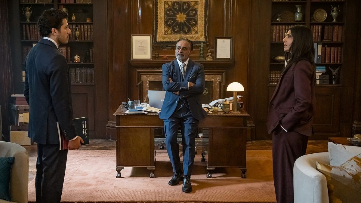 Dimitri Leonidas, Sanjeev Bhaskar, and Ritu Arya in 'The Split Up' 