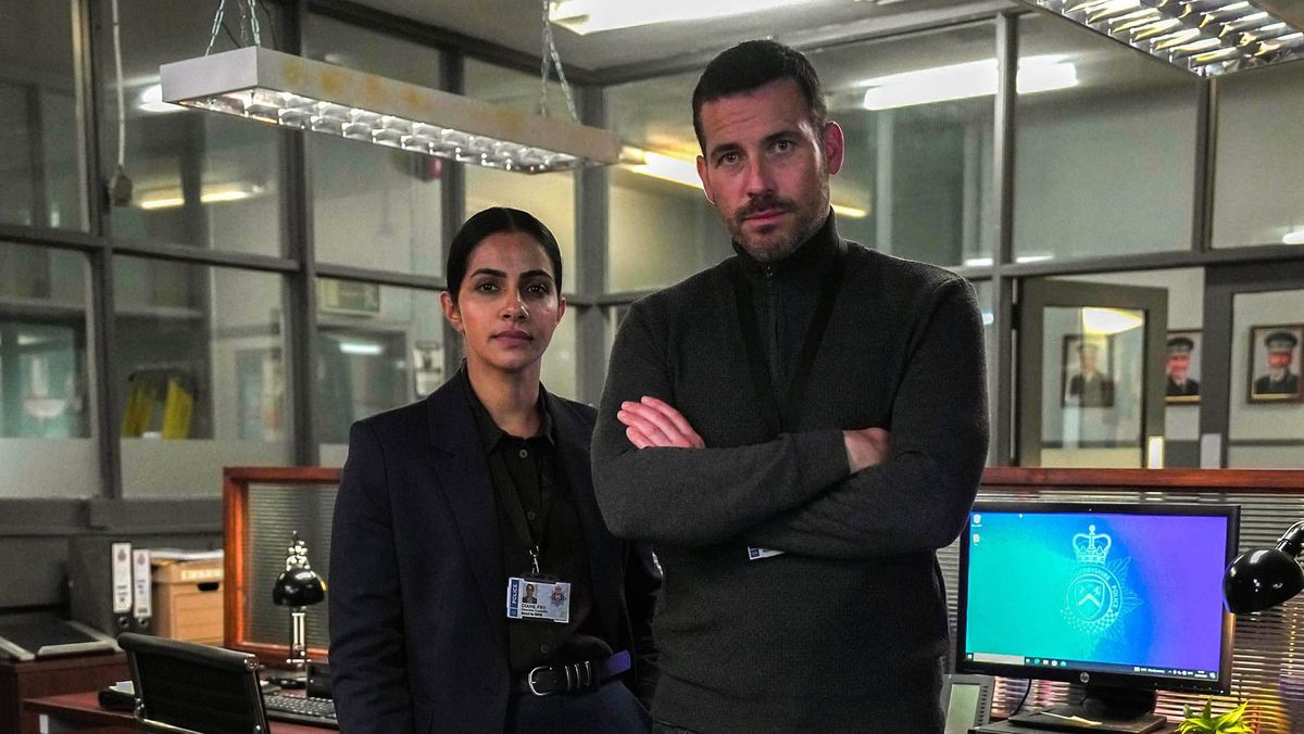 Mandip Gill and Robert James-Collier in 'Cooper & Fry' Season 1 