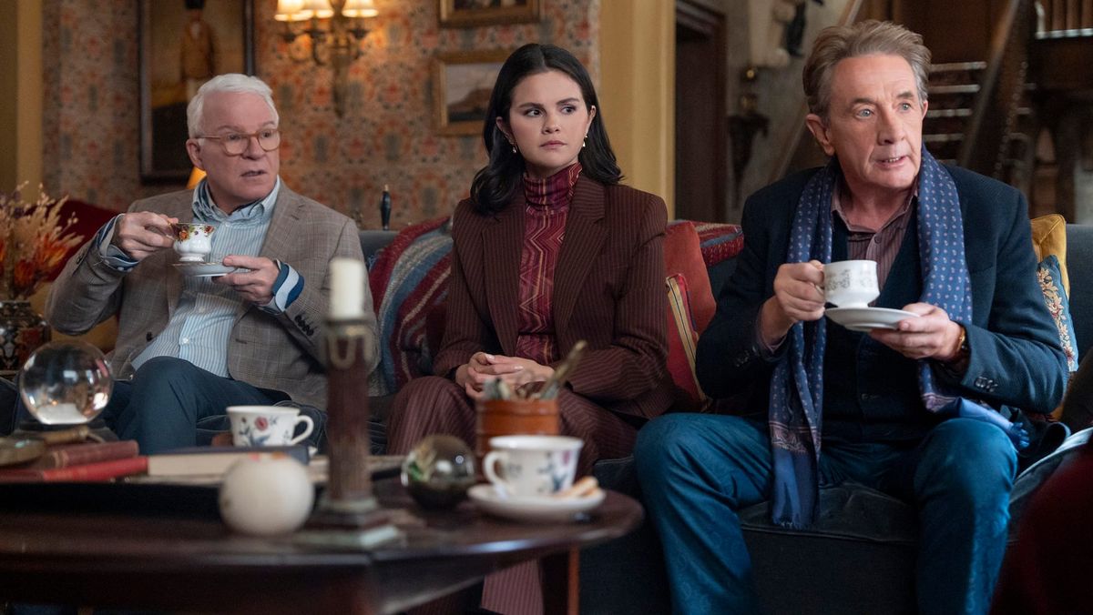 Steve Martin, Selena Gomez, and Martin Short in 'Only Murders in London' (Hulu)