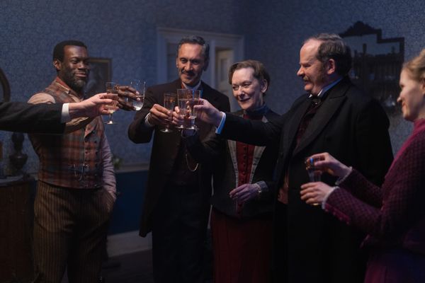 Ansu Kabia, Paul Bazely, Cathy Belton, Simon Ludders, and Kate Phillips in "Miss Scarlet" Season 6 