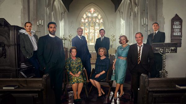 Oliver Dimsdale, Rishi Nair, Tessa Peake-Jones, Nick Brimble, Melissa Johns, Bradley Hall, Kacey Aisworth, Robson Green, and Al Weaver in 'Grantchester' Season 11