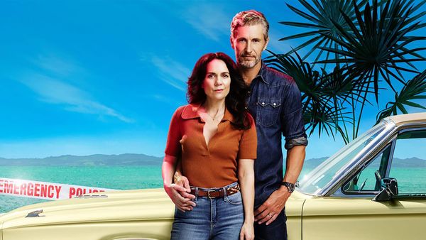 Michala Banas and Brett Tucker in the 'Blue Murder Motel' key art