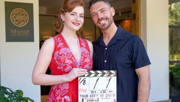Hannah Onslow and James Nelson-Joyce on the set of 'This City Is Ours' Season 2