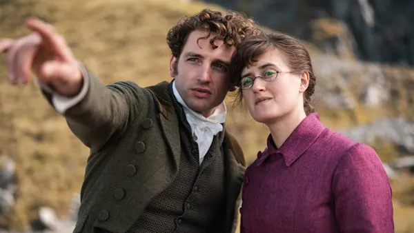 William Ryder (Laurie Davidson) points out a landscape feature from Scarfell Pike to Mary Bennet (Ella Bruccoleri)